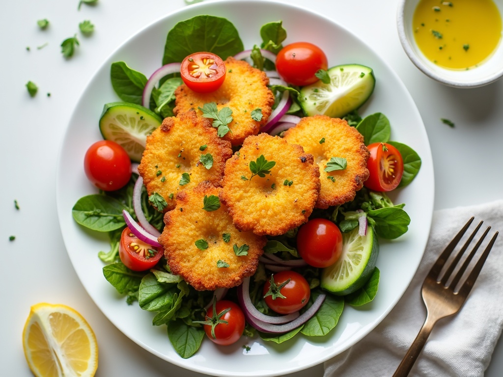 Crispy Fried Halloumi Salad with Lemon Herb Dressing hero image