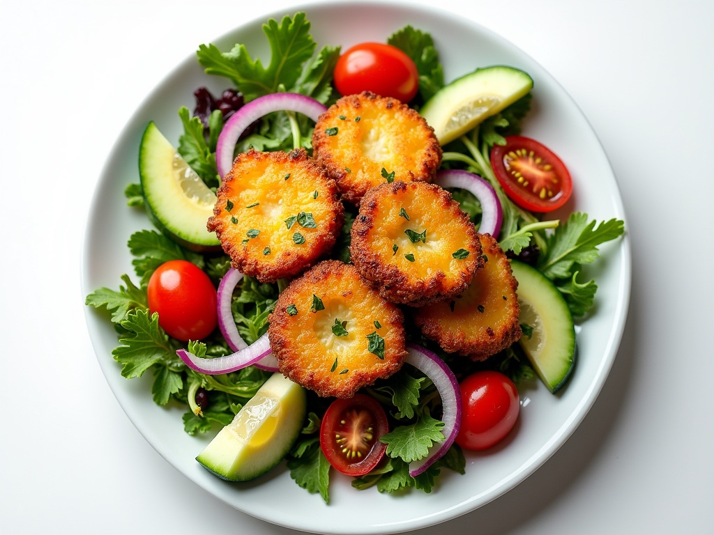 Crispy Fried Halloumi Salad with Lemon Herb Dressing